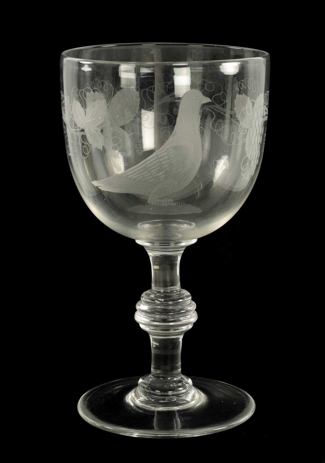 Lot 537 - AN OVERSIZED 19TH CENTURY GLASS ENGRAVED GOBLET