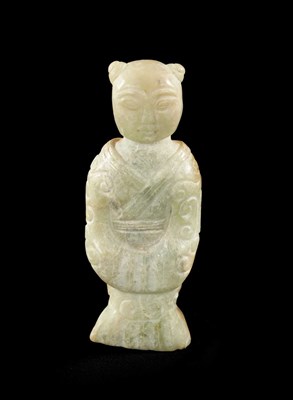 Lot 1705 - A CHINESE CARVED JADE RELIGIOUS FIGURE