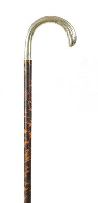 Lot 858 - A 19TH CENTURY TORTOISESHELL VENEERED AND SILVER TOPPED WALKING STICK