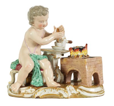 Lot 1678 - A LATE 19TH CENTURY MEISSEN PORCELAIN FIGURE GROUP EMBLEMATIC OF FIRE
