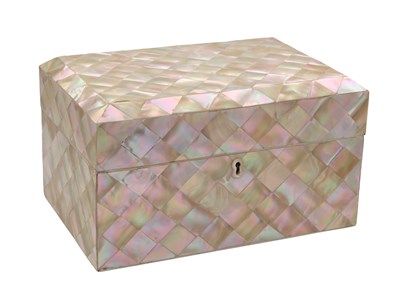 Lot 769 - A FINE 19TH CENTURY MOTHER-OF-PEARL VENEERED FITTED SILVER DRESSING BOX