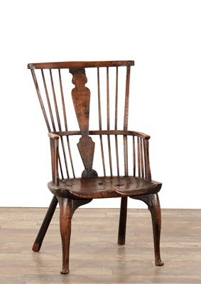Lot 1517 - A RARE 18TH CENTURY THAMES VALLEY ASH AND ELM COMB-BACK WINDSOR ARMCHAIR