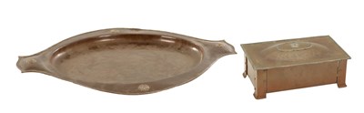 Lot 1067 - AN ARTS AND CRAFTS COPPER TRAY AND CIGARETTE BOX