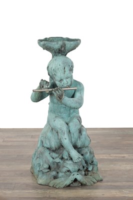 Lot 938 - A GOOD 19TH CENTURY PATINATED BRONZE GARDEN FOUNTAIN