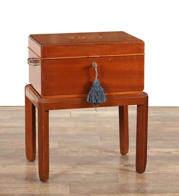 Lot 1392 - AN ART DECO ENGLISH HUMIDOR ON STAND WORKS WITH INLAID ARMOURIAL