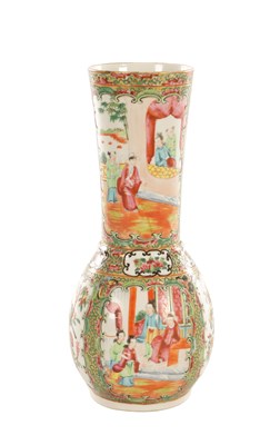 Lot 608 - A CHINESE CANTON FAMILLE ROSE MALLET SHAPED PORCELAIN VASE