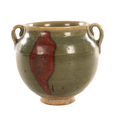 Lot 400 - A CHINESE CRACKLED GLAZED POTTERY TWO-HANDLED JAR