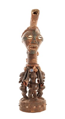 Lot 408 - AN AFRICAN SONGYE CARVED WOOD POWER FIGURE
