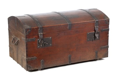 Lot 1441 - A 19TH CENTURY WALNUT AND IRON BOUND DOME TOP OFFICERS TRUNK