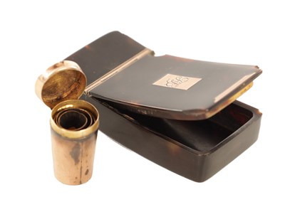 Lot 337 - A 9CT GOLD FOB CHEROOT HOLDER AND A GOLD MOUNTED SNUFF BOX
