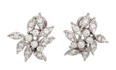 Lot 278 - A PAIR OF 18CT WHITE GOLD AND DIAMOND EARRINGS