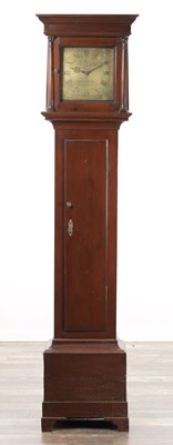 Lot 1241 - THOMAS FOWLE, HASTINGS A GEORGE III SCUMBLED PINE 30-HOUR LONGCASE CLOCK WITH 10-INCH ENGRAVED BRASS DIAL