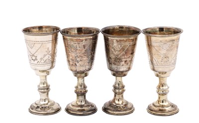 Lot 191 - A SET OF FOUR 20TH CENTURY JEWISH SILVER GOBLETS