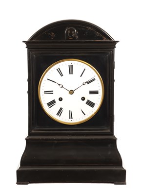 Lot 1170 - ATT. JOHANN BAPTIST BEHA. A 19TH CENTURY BLACK FOREST EBONISED CUCKOO MANTEL CLOCK