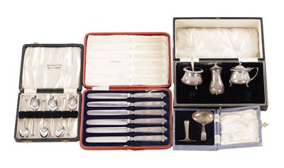 Lot 60 - A COLLECTION OF 20TH CENTURY ENGLISH SILVER CASED FLATWARE AND A CRUET SET
