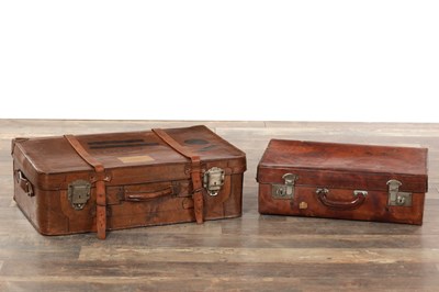 Lot 1026 - TWO VINTAGE LEATHER SUITCASES