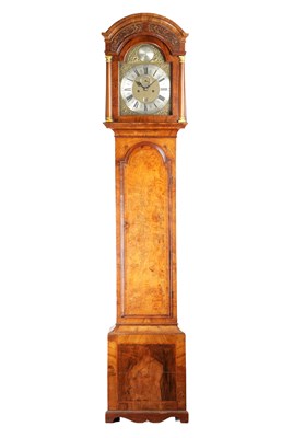 Lot 1235 - JOHN LEGG, IN HOLBURN, LONDON. AN EARLY 18TH CENTURY FIGURED WALNUT EIGHT-DAY LONGCASE CLOCK
