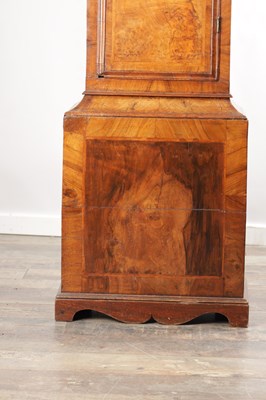 Lot 1235 - JOHN LEGG, IN HOLBURN, LONDON. AN EARLY 18TH CENTURY FIGURED WALNUT EIGHT-DAY LONGCASE CLOCK