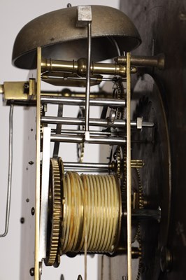 Lot 1235 - JOHN LEGG, IN HOLBURN, LONDON. AN EARLY 18TH CENTURY FIGURED WALNUT EIGHT-DAY LONGCASE CLOCK