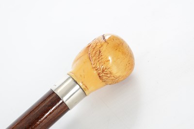 Lot 1450 - A 19TH CENTURY CARVED IVORY MAN HEAD WALKING CANE