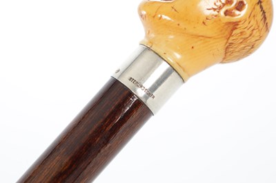 Lot 1450 - A 19TH CENTURY CARVED IVORY MAN HEAD WALKING CANE