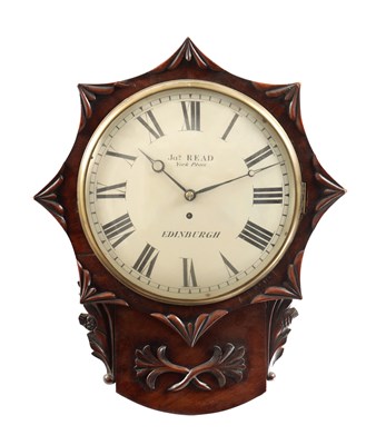 Lot 1249 - JAS READ, EDINBURGH. A WILLIAM IV MAHOGANY CONVEX DIAL FUSEE WALL CLOCK