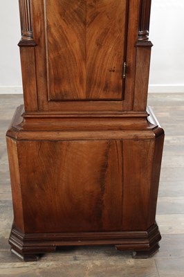 Lot 1239 - THOMAS LISTER, LUDDENDEN. A GEORGE III FIGURED MAHOGANY LONGCASE CLOCK WITH MOONPHASE
