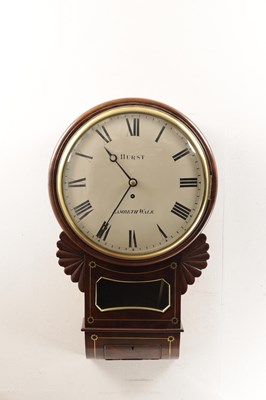 Lot 1172 - HURST, LAMBETH WALK. A REGENCY MAHOGANY BRASS INLAID CONVEX WALL CLOCK