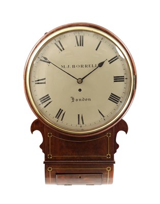 Lot 1222 - M.J. BORRELL, LONDON. A REGENCY BRASS INLAID MAHOGANY CONVEX WALL CLOCK