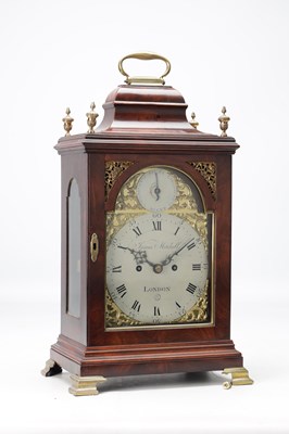 Lot 1207 - JAMES MITCHELL, LONDON. A GEORGE III FIGURED MAHOGANY VERGE BRACKET CLOCK