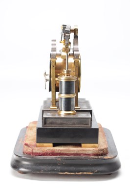 Lot 1350 - GUILMET, PARIS. A LATE 19TH CENTURY FRENCH BLACK AND GILT BRASS INDUSTRIAL BEAM ENGINE AUTOMATON MANTEL CLOCK UNDER GLASS DOME