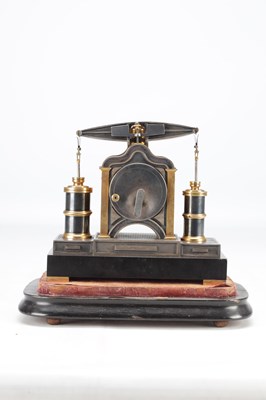 Lot 1350 - GUILMET, PARIS. A LATE 19TH CENTURY FRENCH BLACK AND GILT BRASS INDUSTRIAL BEAM ENGINE AUTOMATON MANTEL CLOCK UNDER GLASS DOME