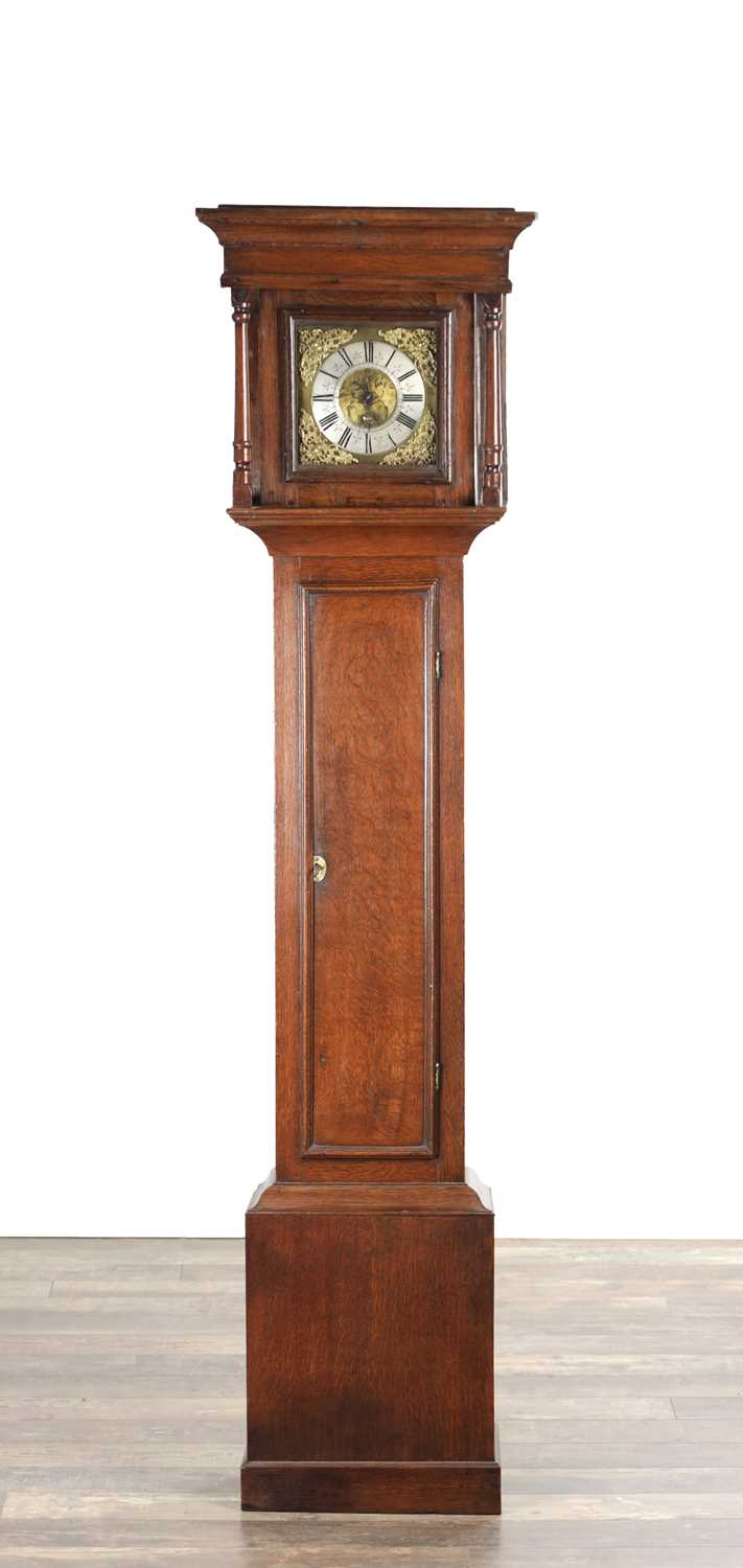 Lot 1264 - BINNS OF HALIFAX. AN 18TH CENTURY OAK 30-HOUR 8" DIAL VERGE LONGCASE CLOCK