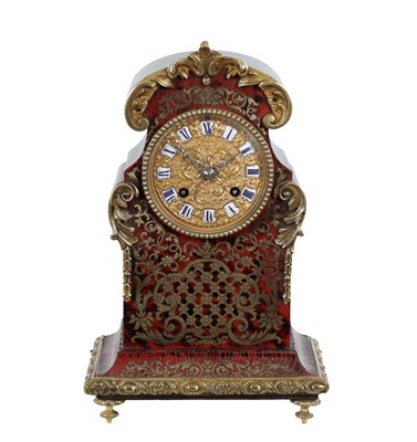 Lot 1318 - A LATE 19TH CENTURY FRENCH BOULLE TORTOISESHELL AND EBONISED MANTEL CLOCK