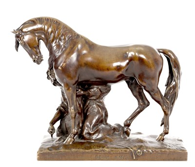 Lot 909 - VICTOR PETER (1840 - 1918) A FRENCH PATINATED BRONZE SCULPTURE TITLED ‘DEUX AMIS’