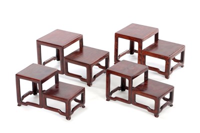 Lot 600 - TWO PAIRS OF CHINESE MINIATURE HARDWOOD DISPLAY STANDS