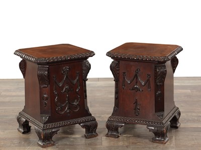 Lot 1519 - A PAIR OF 19TH CENTURY MAHOGANY CARVED PEDESTAL STANDS