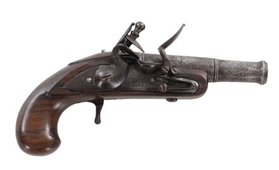 Lot 623 - AN 18TH CENTURY C A 54-BORE FLINTLOCK POCKET PISTOL MADE BY BARKER