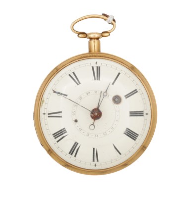 Lot 1110 - A FRENCH 18CT GOLD OPEN FACED POCKET WATCH WITH CONCENTRIC CALENDAR