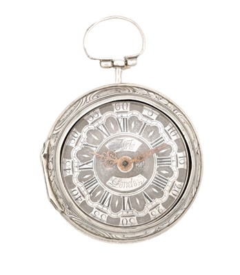 Lot 1164 - TARTS, LONDON. AN 18TH CENTURY ENGLISH SILVER REPOUSSE PAIR-CASED VERGE POCKET WATCH