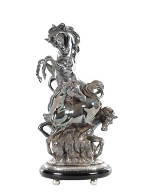 Lot 109 - OTTAVIANI, ITALIAN 20TH CENTURY A SILVER FILLED EQUESTRIAN GROUP SIGNED AND STAMPED 925 ON AN EBONISED BASE