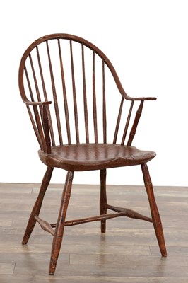 Lot 1491 - AN 18TH CENTURY WEST COUNTRY PAINTED STICK BACK ARMCHAIR