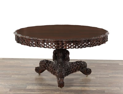 Lot 406 - A 19TH CENTURY ANGLO INDIAN HARDWOOD CIRCULAR TABLE