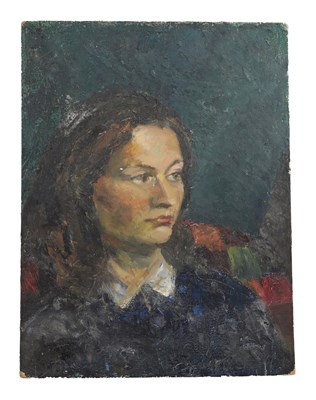 Lot 718 - ATT. MARIE WALKER LAST (BRITISH 1917-2017) A LATE 20TH CENTURY OIL ON BOARD PORTRAIT