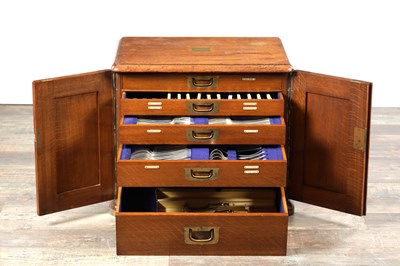 Lot 160 - A LATE 19TH CENTURY OAK CASED CANTEEN OF SILVER PLATED CUTLERY