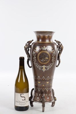 Lot 563 - A FINE JAPANESE MEIJI PERIOD MIXED METAL INLAID BRONZE VASE