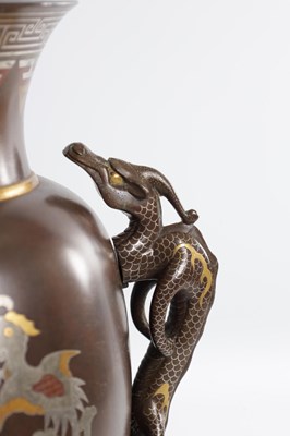 Lot 563 - A FINE JAPANESE MEIJI PERIOD MIXED METAL INLAID BRONZE VASE