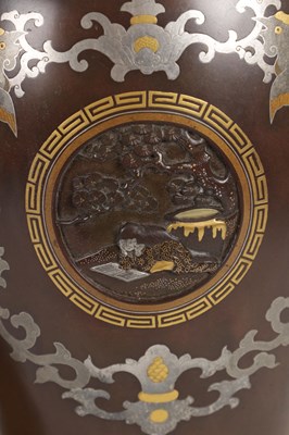 Lot 563 - A FINE JAPANESE MEIJI PERIOD MIXED METAL INLAID BRONZE VASE