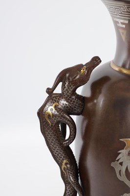 Lot 563 - A FINE JAPANESE MEIJI PERIOD MIXED METAL INLAID BRONZE VASE