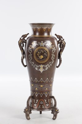 Lot 563 - A FINE JAPANESE MEIJI PERIOD MIXED METAL INLAID BRONZE VASE